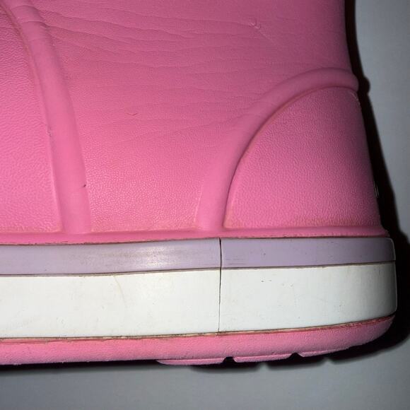 CROCS Pink Rain Boots Kids J 1 play condition dmg - Picture 11 of 12